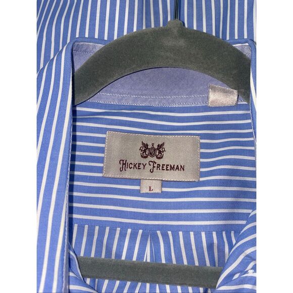 Hickey Freeman Blue Stripe Men’s L Dress Shirt 100% Cotton Button Front - Picture 5 of 6